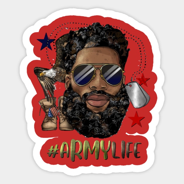 Black man army life Sticker by Hanadrawing